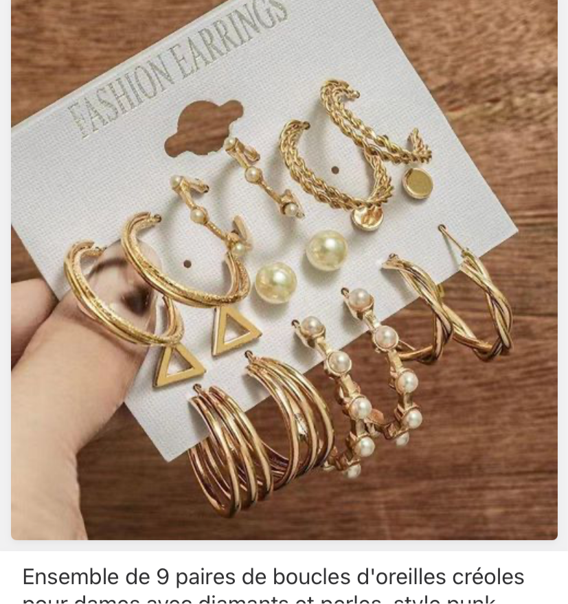 9 paires boucles d’oreilles